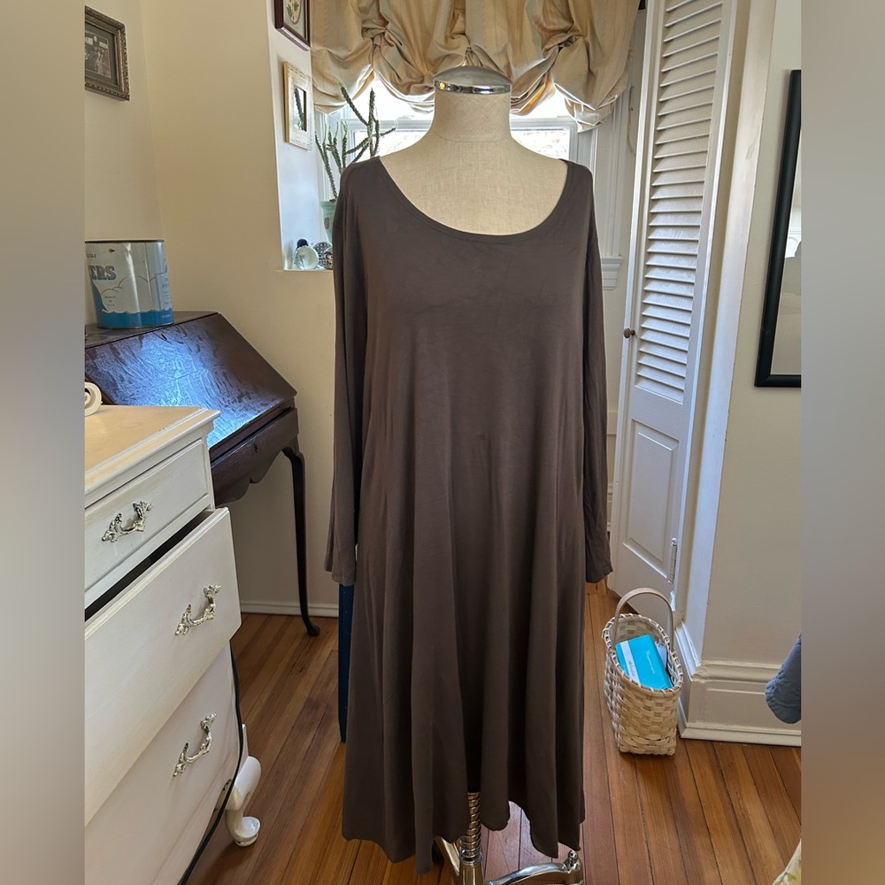 Garnet Hill, gray tencel fabric dress, three-quarter sleeve, scoop neck, XL